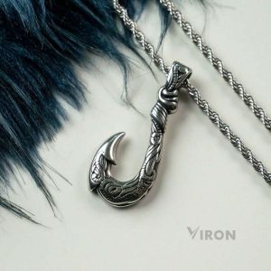 Japanese Design Hook Pendent Titanium Steel Necklace