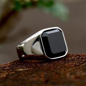 Black Gemstone Titanium Steel Ring