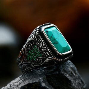 Turquoise Gemstone Titanium Steel Ring