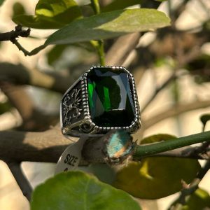 Green Gemstone Titanium Steel Ring