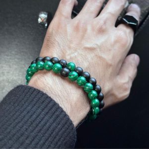 Natural Malachite & Matte Black Onyx Stone Bracelet Set